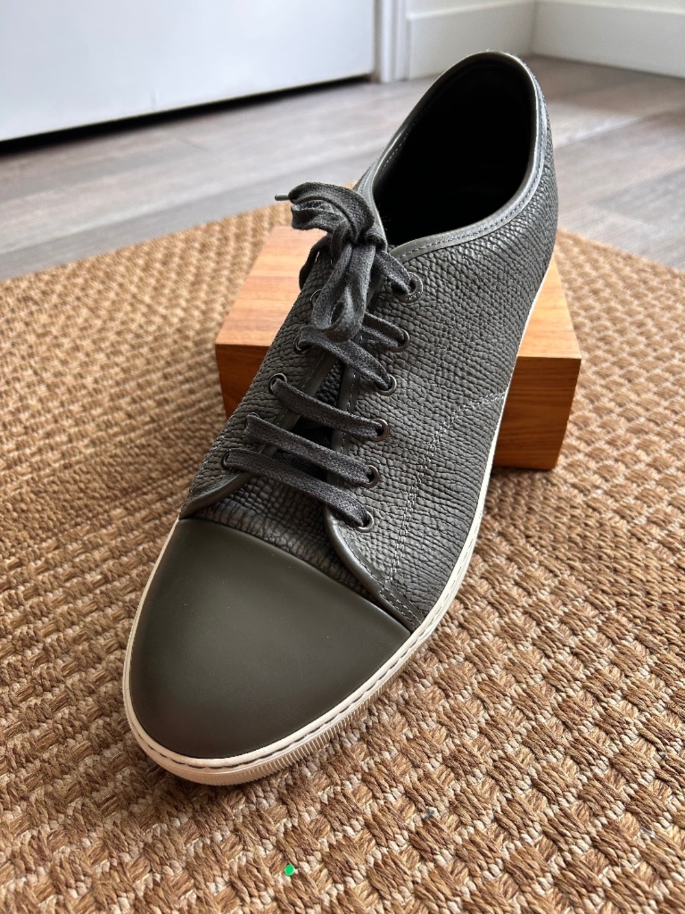 Lanvin DBB1 dark gray textured leather court modern sneakers trainers 11